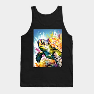 Sea Turtle Surrounded by Splashes of Watercolor Tank Top